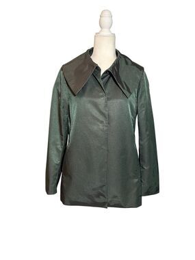 Ann Taylor wide lapel green/gray shimmer cotton blend flared trench coat - S
